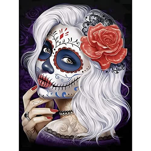 Image of EOBROMD Skull Diamond Painting, 5D Girl Diamond Painting Kits for Adults Kids, Full Round Drill Diamond Art Kits, Diamond Painting Crystal Rhinestone Craft for Halloween Decor(12x16in)