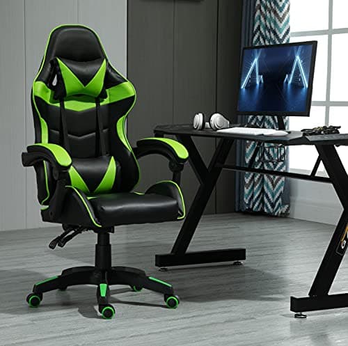 Image of mcc direct Swivel Faux Leather Office Chair Racing Sports Gaming Tilt Computer Desk Chair with Headrest & Lumbar Cushion A (Green)