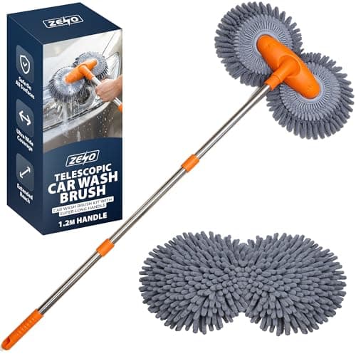 Image of ZENO Telescopic Car Wash Brush 1.2M | Car Wash Brush With Dual Microfiber Heads For Scratch Free Cleaning | Car Washing Kit For Cars Vans SUVs And Caravans | Extendable Handle | Dual Head Brush