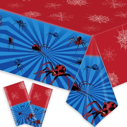 Image of Roaring Good Time Spider Birthday Party Tablecloth Plastic Disposable Hero Table Cover for Spider Birthday Party Decorations Supplies
