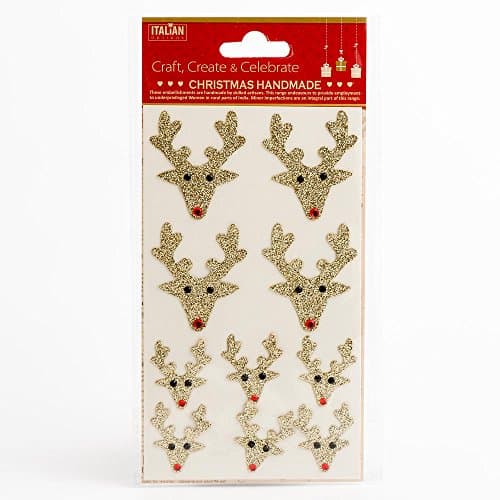 Image of Italian Options Gold Glitter Reindeer Heads Christmas Craft Decorations (Pack of 10)