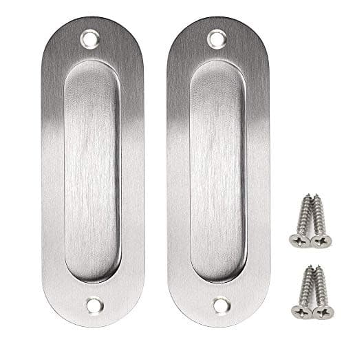 Image of Bestgle 2 Pack Oval Flush Door Pull Handles Handles, Stainless Steel Recessed Finger Pulls Hidden Handle for Sliding Doors Cabinets Drawers - 120 x 40 x 14mm