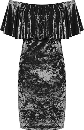 Image of WearAll Women's Plus Crushed Velour Party Dress Ladies Tiered Off Shoulder Bardot Velvet - Black - 16