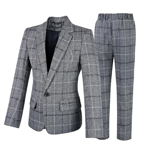 Image of LOLANTA Kids Grey Check Suit, 2-Piece Boys Wedding Party Outfits Jacket and Trousers, Prom Occasionwear, Dark Grey, 4-5 Years, 100