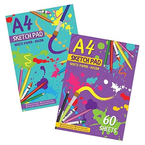 Image of G4GADGET A4 Sketchbook for Kids with 80 White Premium Pages, 2 Pack | Best Sketch Pad for Colouring, Painting, Sketching and More (Cover May Vary)