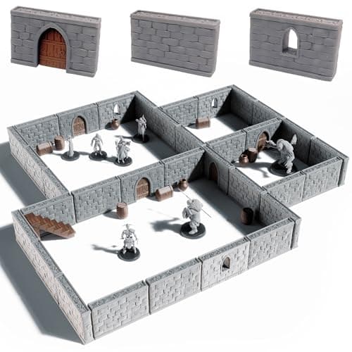 Image of Dungeon Walls Modular DND Terrain Set - 48 Piece Tabletop Role-Playing Scenery - 28mm Scale, Includes Walls & Accessories - Perfect for Dungeons & Dragons, Pathfinder, & RPG Tabletop Games