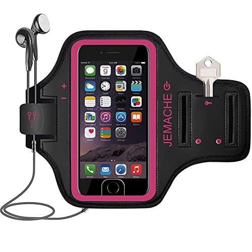 Image of iPhone 6 7 8 SE(2020 2022) Armband, JEMACHE Touch ID Supported Gym Sports Running Workouts Arm Band Case for iPhone 6/6S/7/8/SE 2nd 3rd Generation (Black) (Rosy)