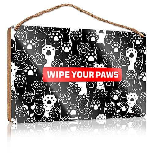 Image of Wall Hanging Wood Sign Wipe Your Paws Floor Wooden Sign Funny Bathroom Decor Outdoor Wall Decor(15X28CM)