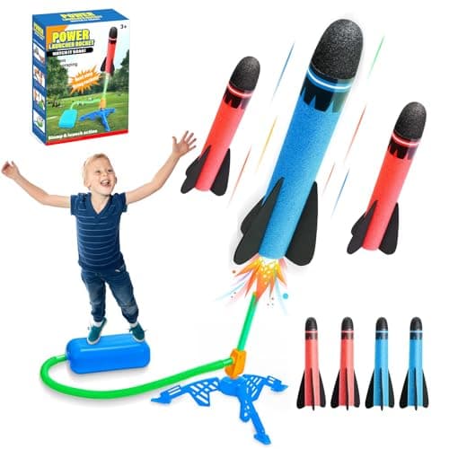 Image of technodry Rocket Launcher for Kids - 4pcs Foam Rockets Toy Launcher Playset for Boys Girls, Safe Stomp Rocket for Kids, Outdoor Garden Toys, Easy Assembly, Fun Educational Gift for Children Age 3+