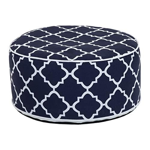 Image of CHARLES BENTLEY Indoor/Outdoor Inflatable Garden Foot Stool Pouffe Bean Bag - Navy Blue And White Pattern H23cm Dia 53cm