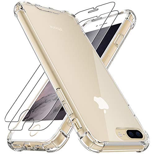 Image of 4youquality Case for iPhone 7 Plus and iPhone 8 Plus with [2-Pack] Tempered Glass Screen Protectors, Advanced Air Cushion Drop Protection, Shockproof Transparent Clear Bumper Phone Case Cover