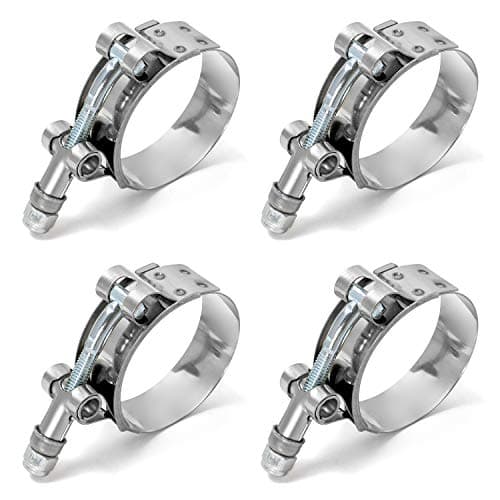 Image of QWORK® T-Bolt Hose Clamp, T Bolt Clip, Stainless Steel, Working Range 46mm-52mm, Suitable for 1.5-Inch Hose Inner Diameter, Turbocharged Air Inlet Intercooler Clamp, 4 Pcs