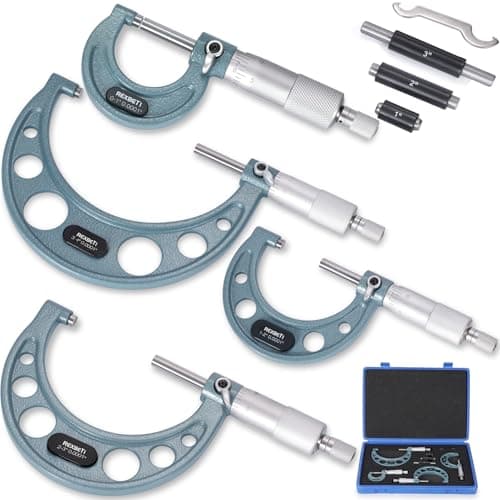 Image of REXBETI 4Pcs Outside Micrometer Set, 0-4" Machinist Micrometer, Ultra-Precision Carbide Tipped Measuring Tool Set, 0.001" Graduation, +/-0.0001" Accuracy, Protective Case