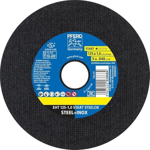 Image of PFERD Cutting Discs, Pack of 50 | EHT 125 x 1.0 x 22.23 mm Straight Start Line Start Steelox | 69198290 - for Steel, Stainless Steel (INOX)