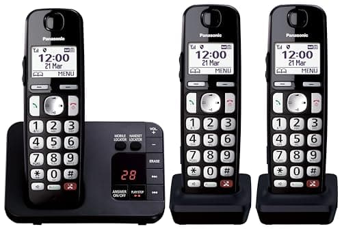 Image of Panasonic KX-TGE823EB Cordless Digital Phone Approximately 40 Minutes Answering Machine with Call Blocking and Dedicated Button, Triple Amplified Sound, Black