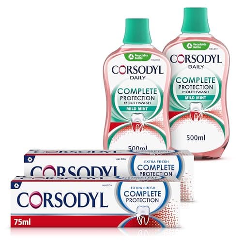 Image of Corsodyl Complete Protection Bundle: 2X Complete Protection Extra Fresh Toothpaste 75ml & 2X Corsodyl Complete Protection Mild Mint Mouthwash