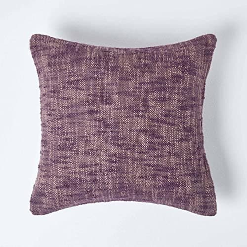 Image of HOMESCAPES Mauve Dark Purple 18 x 18 Inch Nirvana Pure Slub Cotton Cushion Cover Coordinating with Matching Throws and Bedspreads