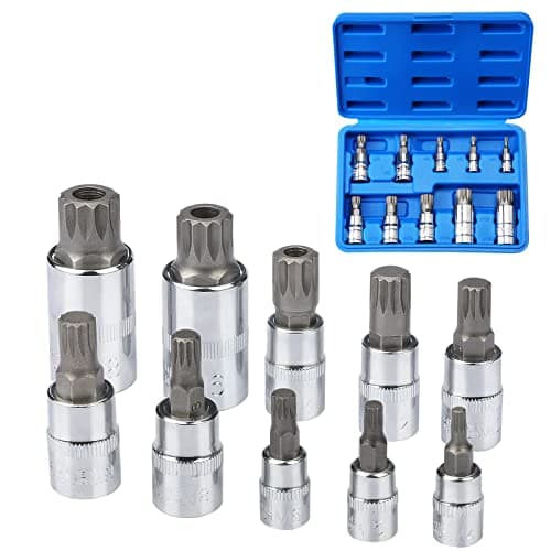 Image of Profiwoab 10 PCS XZN Triple Square Spline Bit Socket Set,M4-M18 Allen Key Socket Multiple Teeth, Multi Tooth Socket Set with Storage Case,for Torque Wrench, Ratchet Wrench, Impact Power Drills
