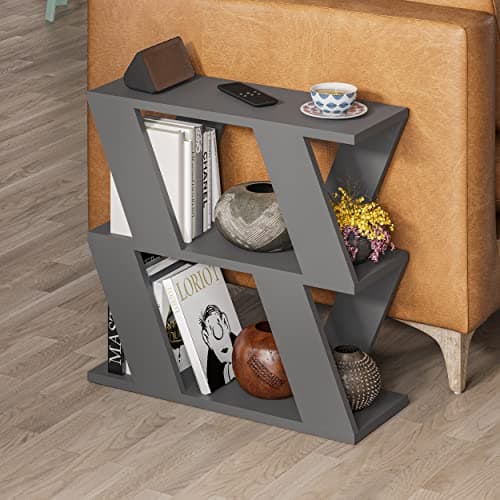 Image of HOCUS PICUS Narrow Side Table with 2 Storage Shelf | 2 Tier Side Table | Slim End Table | Modern Design Sofa Table | Living Room, Office | Many Colour Options | 60x22x57cm (Anthracite)