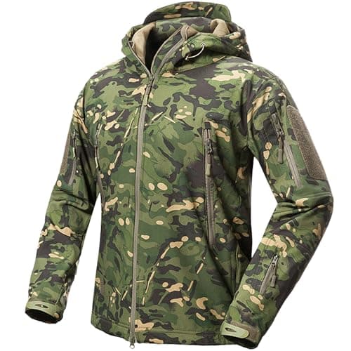 Image of Kelmon Men's Softshell Jacket Tactical Jacket Water-Repellent Military Jacket Camouflage Jacket Outdoor Jacket Warm Windproof Functional Jacket, Green CP, L