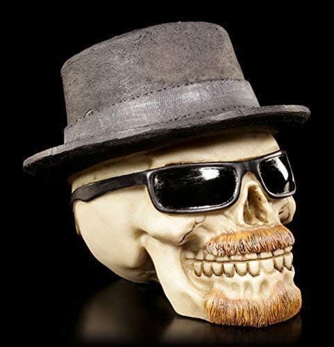 Image of Skull Figure with Beard, Hat and Sunglasses Badass Small Decor Skull