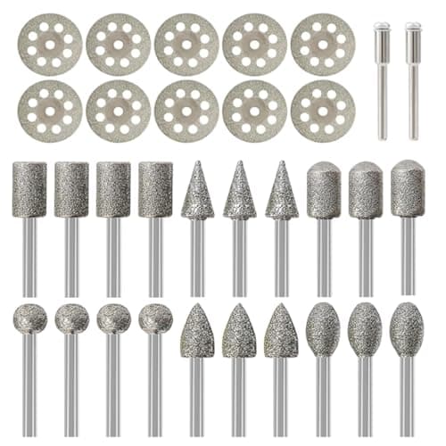 Image of 32Pcs Dremel Bits Diamond Grinding Bit Set, Dremel Accessory Multi Tool, Rotary Router Tool Accessories with 3mm Shank Cutting Wheel for Stone Glass Jewelry Carving, Engraving & Polishing