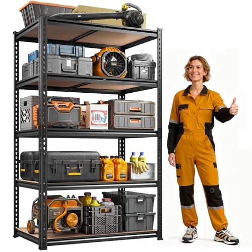 Image of Cliporix 5-Tier Shelving Unit for Storage, 905KG Load Heavy Duty Garage Shelving Unit, Boltless Metal Storage Shelves, Adjustable Industrial Steel Rack for Garage, Kitchen, Pantry, Shed, Cupboard
