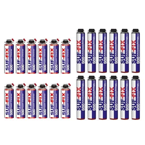Image of SUF-FIX Expanding Foam & Gun Cleaner | 12x 750 ml PU Expanding Foam + 12x 500 ml Foam Gun Cleaner | Insulation, Gap Filling & Professional Cleaning Set | Contractor Grade (24 Pack)