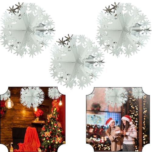 Image of SRVertex 3x Christmas Ball Shape Star Foil Garlands, White/Silver Hanging Decorations Garland for Christmas Hanging Decoration Wall Ceiling Xmas Décor Valentine's Day Party Supplies