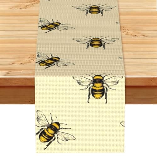 Image of Honey Bee Printed Farmhouse Table Decor, Spring Picnic Runner, Autumn Leaf Party Ornament