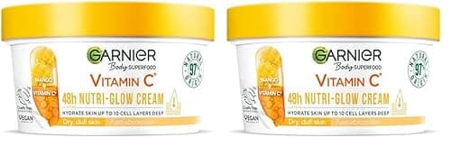 Image of Garnier Body Superfood, Nutri Glow Body Cream, Vitamin C & Mango, for Dry & Dull Skin, Brightening & Glowing, Nourishing & Fast Absorbing, Vegan Formula, Approved by Cruelty Free International, 300ml