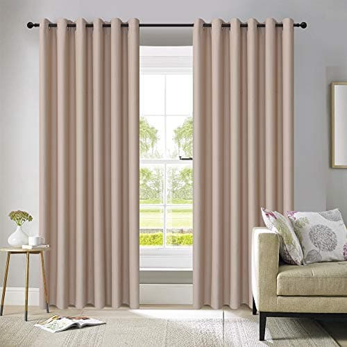 Image of ROOEE Insulated Heavy Thick Thermal Blackout Curtains Eyelet Ring Top Pair – Ideal for Living Room, Bedroom, Guest Room and Kids Bedroom (Beige, 46" Wide x 54" Drop)