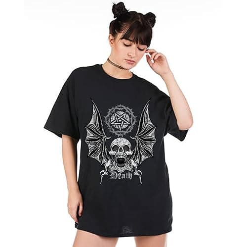 Image of Gothic Skull Oversized Women T shirts Biker Devil Heavy Metal Rock Music Top #A17#OR#P1 Black 5XL