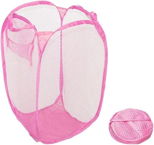 Image of HOMESHOPA Laundry Baskets Pop Up Mesh Washing Bag, Pink Foldable Dirty Clothes Baskets with Handles&Side Pocket, Collapsible Toy Tidy Storage Organiser, Great for Kids Room, College Dorm Travel