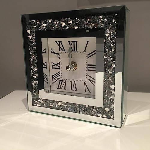Image of Fizporium Crystal Border Mantel Clock, Loose Diamante Mantle Clock, Glass Mantel Clock, Diamante Wall Clock Silent For Home Office Living Room Bedroom Decoration