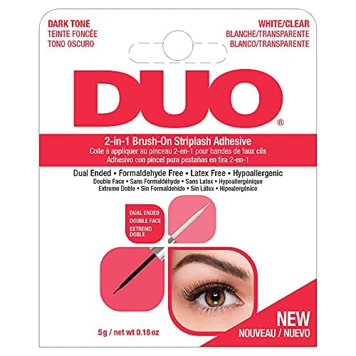 Image of DUO 2-in-1 Brush-On Striplash Adhesive Lash Glue | Strong Eyelash Glue with Lightweight & Waterproof Formula | Professional Lash Glue for Eyelash Extensions & Cluster Lashes | Dark/Clear, 0.18 Ounces