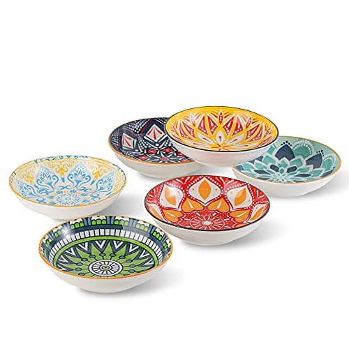 Image of Small Bowls - Ice Cream Dessert Bowl 8.5 oz - Ceramic Bowl Set of 6 - Colorful Shallow Bowl for Side Dish | Snack | Appetizer - Microwave and Dishwasher Safe - 5.5 x 1.3 Inches