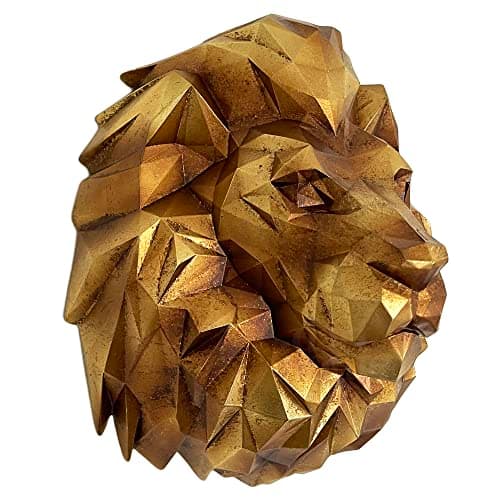 Image of Darthome Geometric Gold Lion Head Wall Animal Bust Home Decorative Wall Statue Ornament 36cm