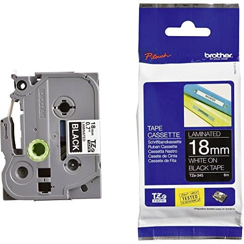 Image of Brother TZe-345 Labelling Tape Cassette, 18 mm (W) x 8 m (L), Laminated, Brother Genuine Supplies - White on Black