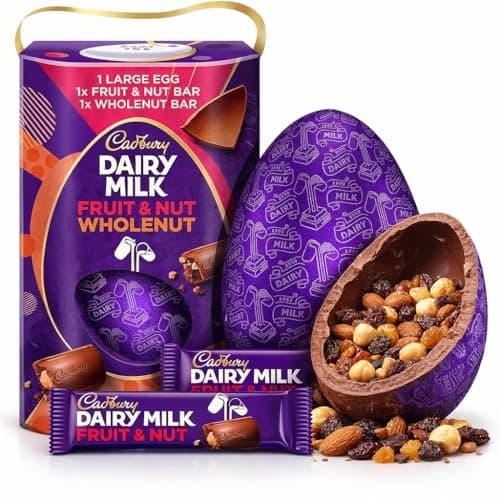 Image of Cadbury Dairy Milk Fruit & Nut Chocolate Extra Large Easter Egg, Includes 2 Cadbury Dairy Milk Fruit & Nut Bars Perfect For Easter Egg Hunt Great Gift For Kids & Adults
