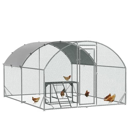 Image of PawHut Walk-In Chicken Run Chicken Coop with Cover, Chicken Activity Shelf, Outdoor Poultry House Cage for 6-12 Chickens, Ducks, Rabbits, Yard and Farm Use, 2.8 x 3.8 x 2m