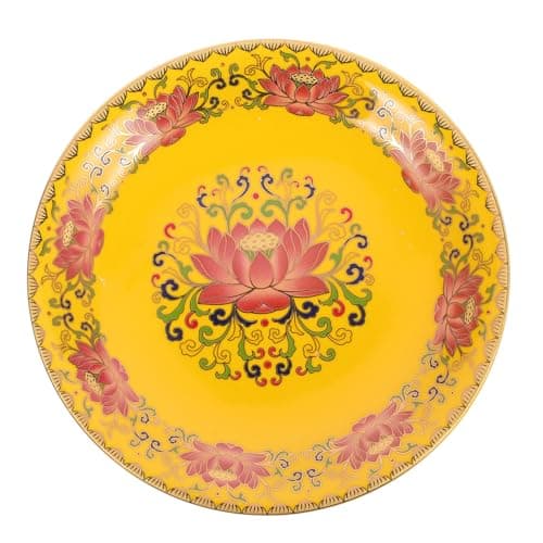 Image of CORHAD Ceramics Yellow Buddhist Serving Tray with Unique Patterns Sacrificial Plate Yellow Fruit Bowl for Offering Fruits and Religious Use for Temple and Home Worship