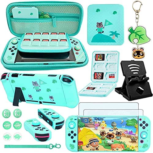 Image of Accessories Bundle for Nintendo Switch Animal Crossing - YOOWA Accessory kit NS Animal Crossing Set with Carrying Case Protective Cover Screen Protector Game Card Holder Play Stand Thumb Grips