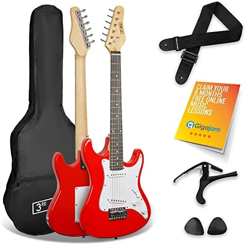 Image of 3rd Avenue XF 3/4 Size Kids Junior Electric Guitar Starter Beginner Pack with Bag, Strap, Picks and Capo – Red