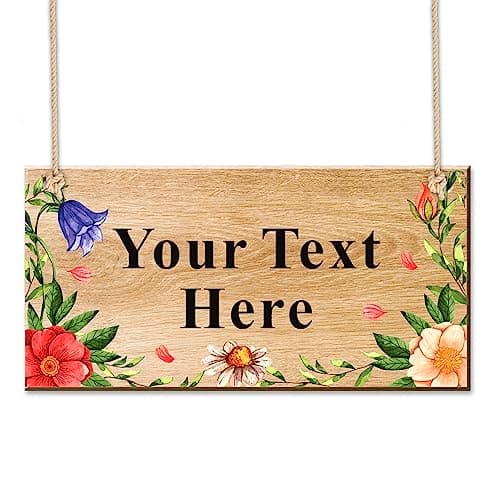 Image of EDSG Personalised Wooden Garden Sign Plaque - Outdoor Welcome Sign for House Entrance, Gate & Yard - Custom Text Engraved - Eco-Friendly Home Decor Gift(Design 1)