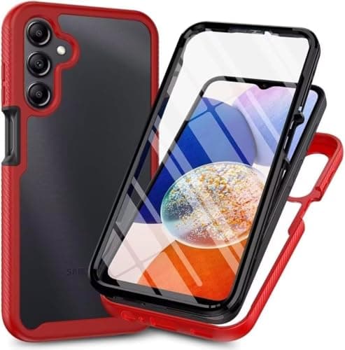 Image of For Samsung Galaxy A17 5G Case with Built-in Screen Protector,Shockproof Transparent Clear Cover 360 ° Full Body Protective Rugged Bumper Slim Phone Case for Samsung Galaxy A17 5G Red