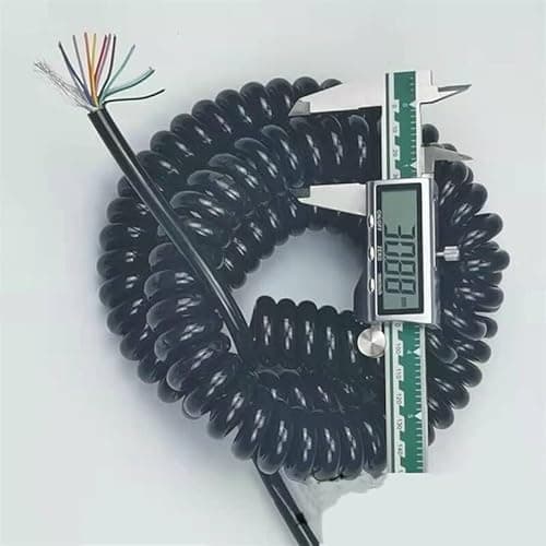 Image of coiled cable spiral wire, 10 Core 26AWG Spiral Telescopic Wire Stretch 1 Meter to 12 Meters Black Shield Spring Cable Extension(Stretch 2 meter)