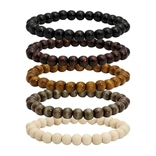 Image of MILAKOO Natural Beaded Bracelets Stackable Round Beaded Bracelet Minimalist Style Stretch Wooden Beads Bracelets, 8mm