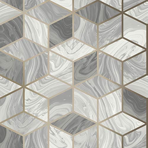 Image of Marble Geometric Wallpaper Grey Rasch 248975