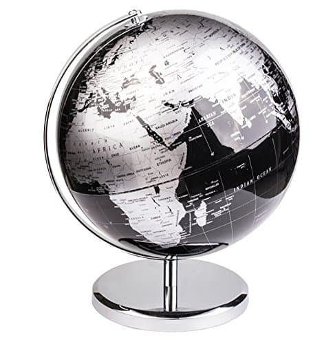 Image of Exerz 30cm World Globe With a Metal Base, Metallic Black Earth Globe Geographic English Modern Map Desktop Decoration